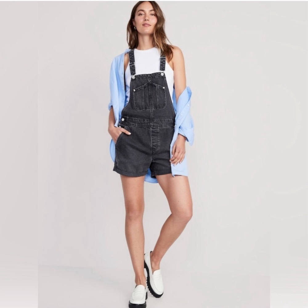 Old Navy Straight Non Stretch Slouchy Black Shortalls